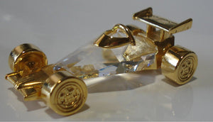 Crystal Race Car Figurine - Race Car Miniature - Gold Tone Race Car