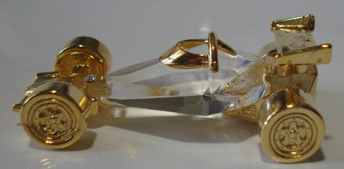 Crystal Race Car Figurine - Race Car Miniature - Gold Tone Race Car