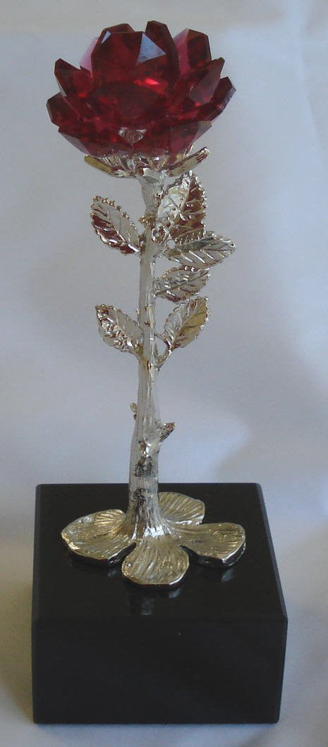 Crystal Rose Red Made with Swarovski Crystals on Marble Base