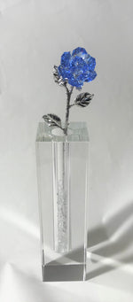 Load image into Gallery viewer, Long Stem Blue Crystal Rose In Crystal Vase - Blue Crystal Flower In Crystal Vase
