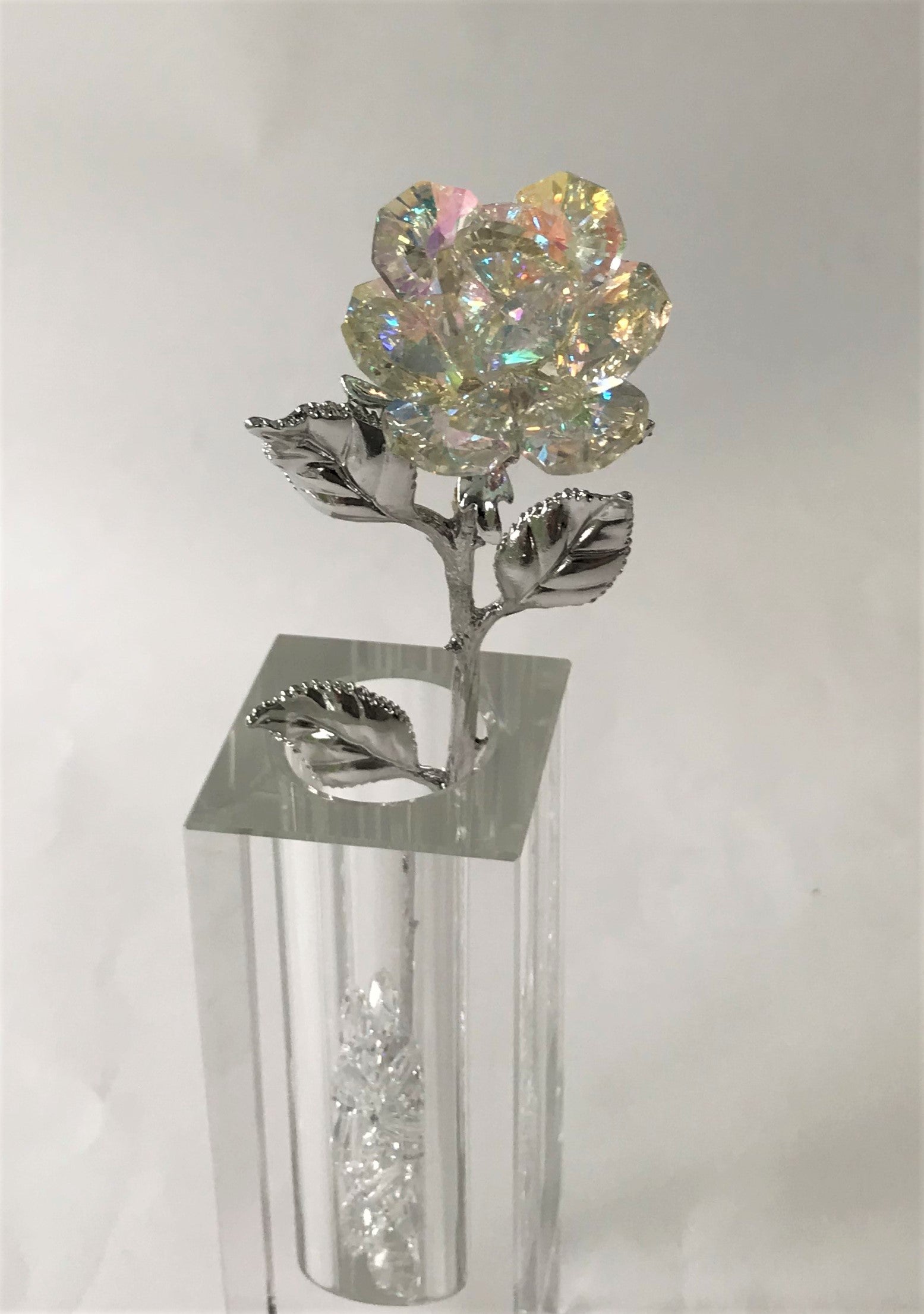 Aurora Borealis Rose In Crystal Vase