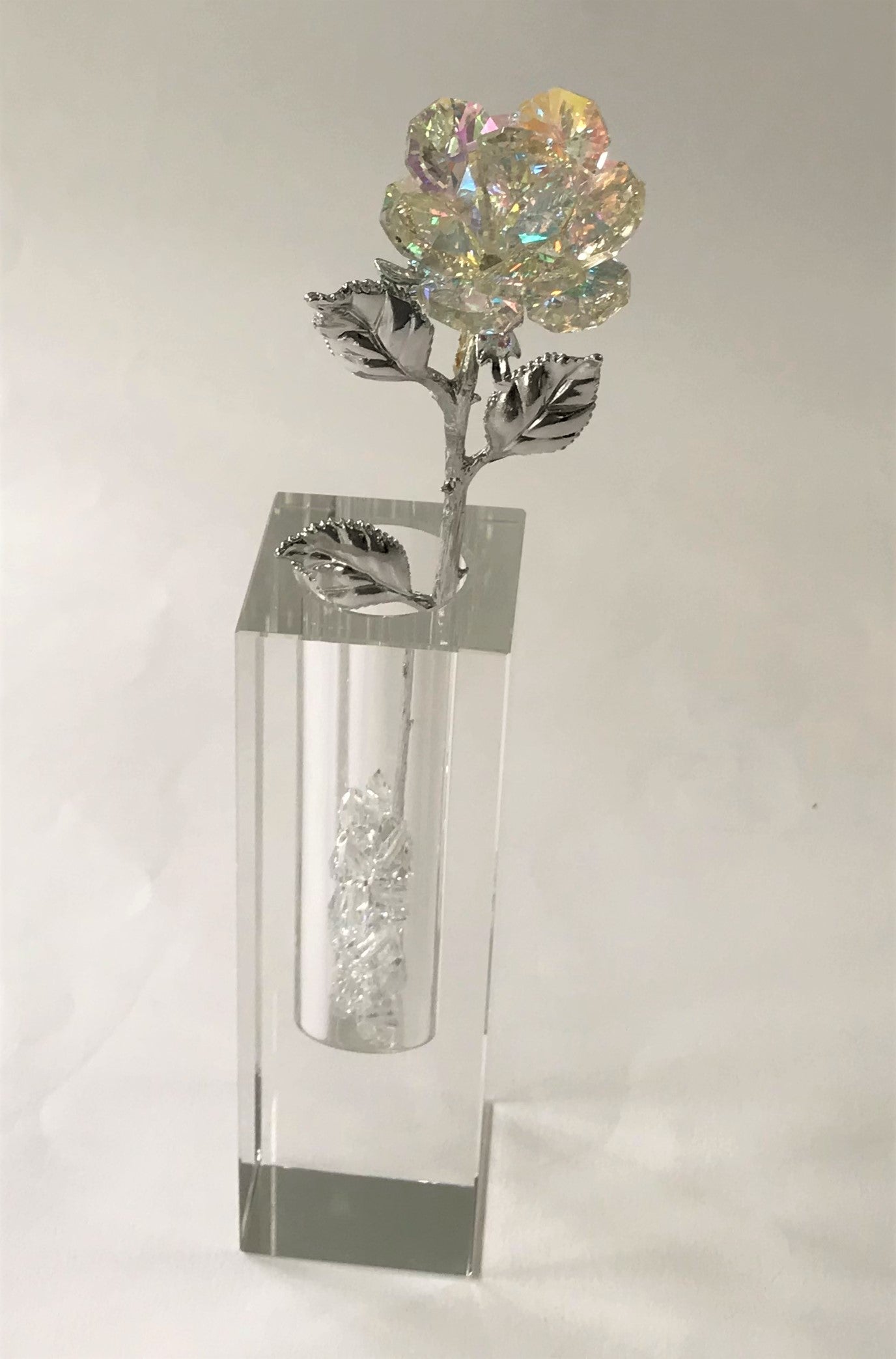 Aurora Borealis Rose In Crystal Vase