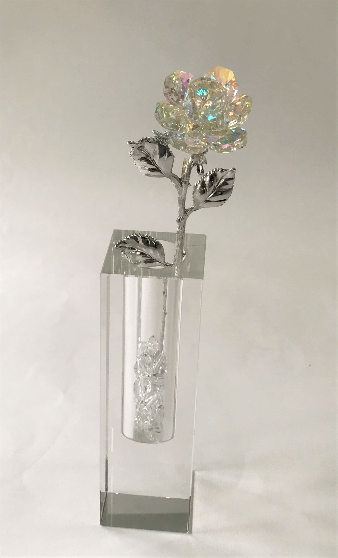 Aurora Borealis Rose In Crystal Vase