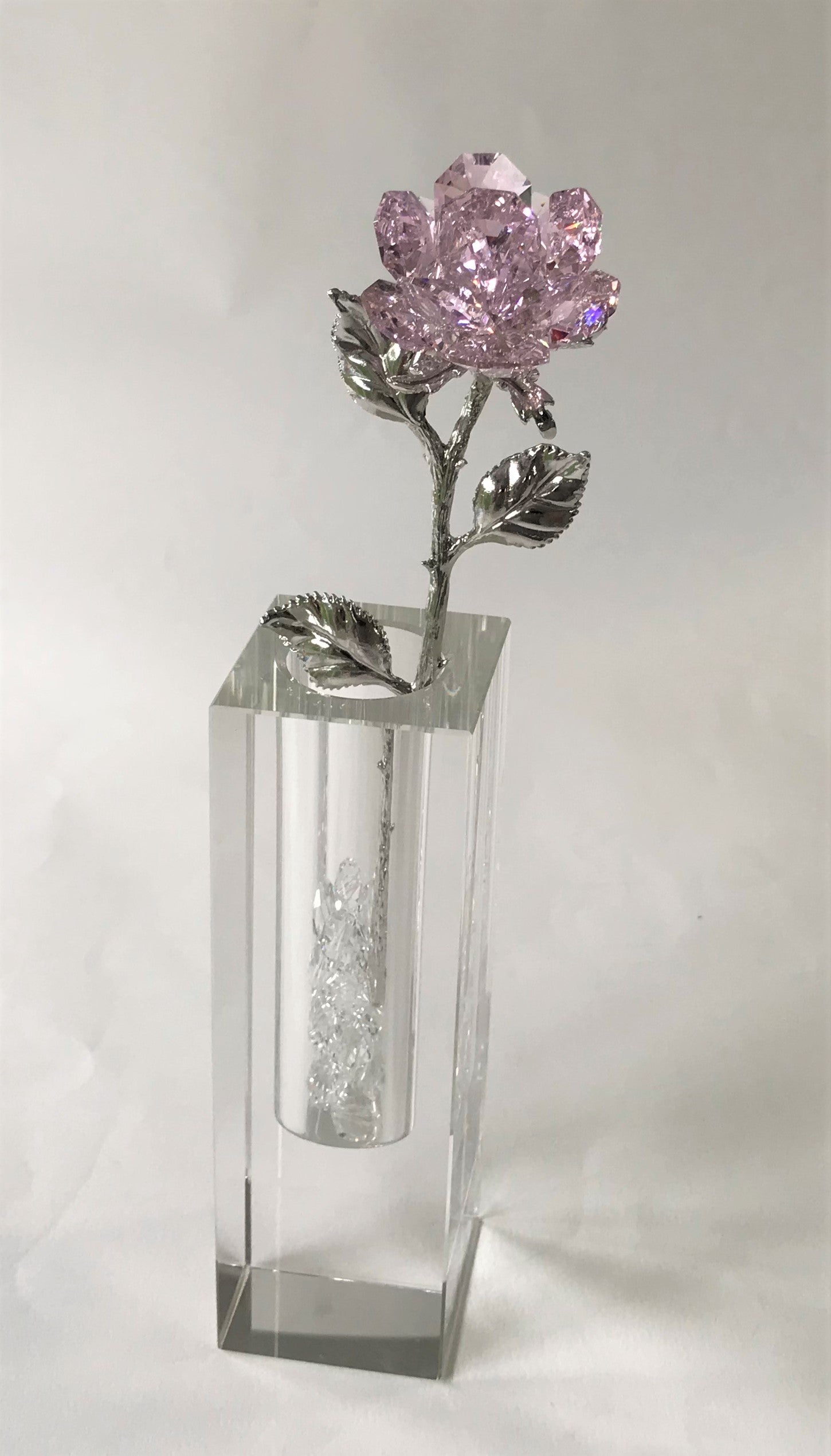 Pink Crystal Rose Handcrafted By Bjcrystalgifts Using Swarovski Crystals In A Crystal Vase