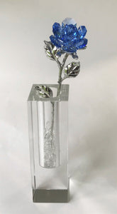 Blue Rose In Crystal Vase