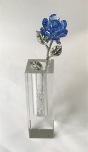 Blue Rose In Crystal Vase