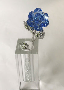 Blue Rose In Crystal Vase