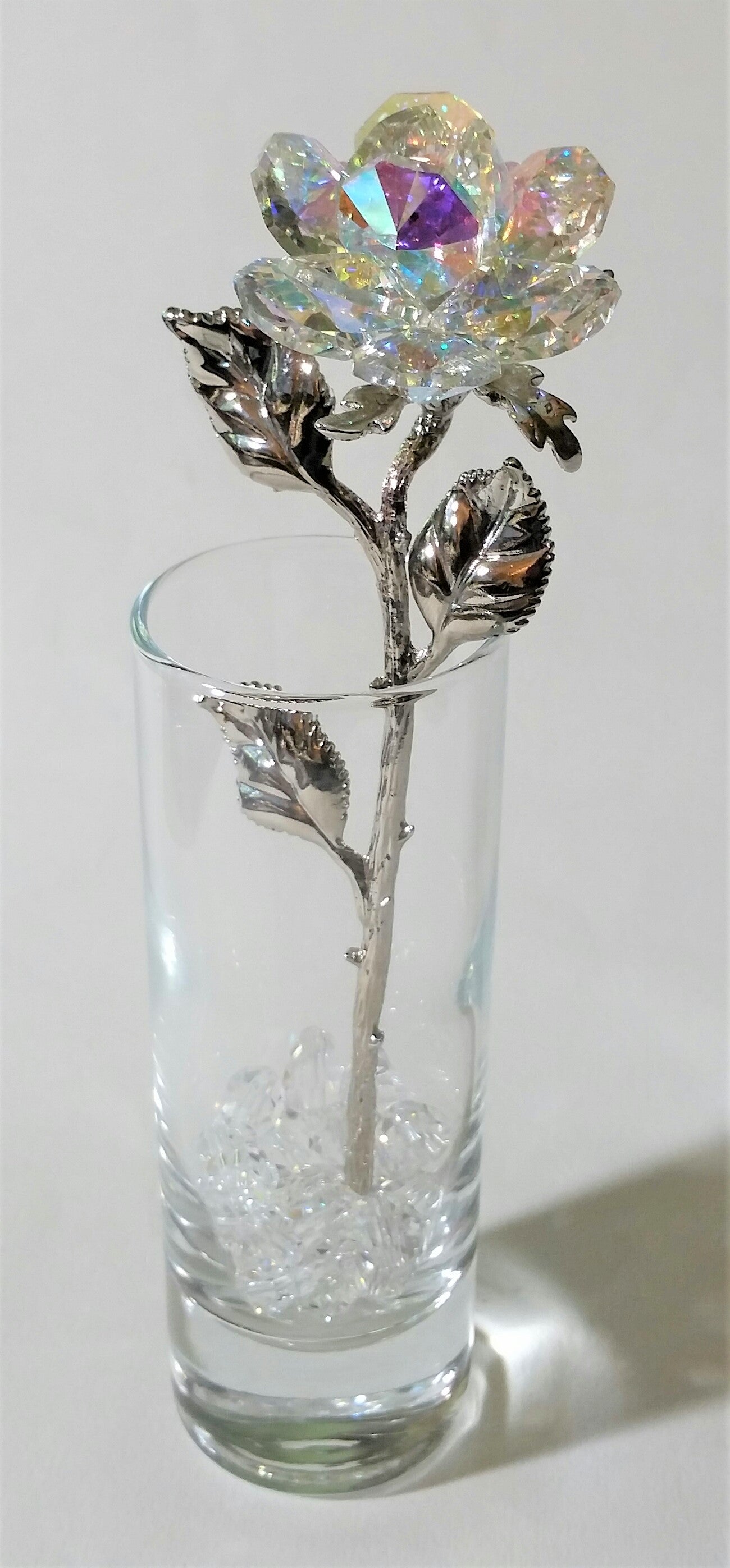 Aurora Borealis Crystal Rose In Vase