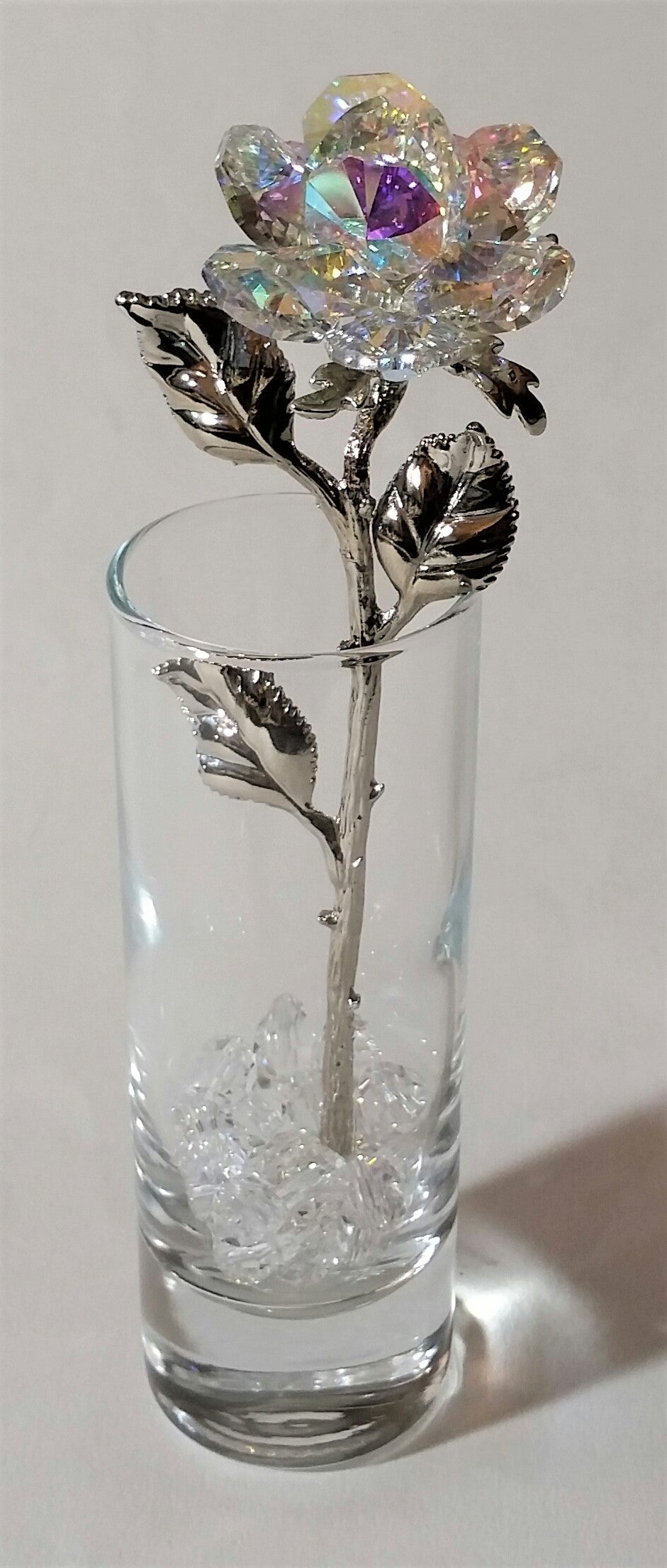 Aurora Borealis Crystal Rose In Vase