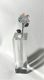 Load image into Gallery viewer, Long Stem AB Crystal Rose In 7 Inch Crystal Vase - AB Crystal Flower In Crystal Vase
