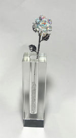 Load image into Gallery viewer, Long Stem AB Crystal Rose In 7 Inch Crystal Vase - AB Crystal Flower In Crystal Vase
