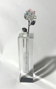 Long Stem AB Crystal Rose In 7 Inch Crystal Vase - AB Crystal Flower In Crystal Vase