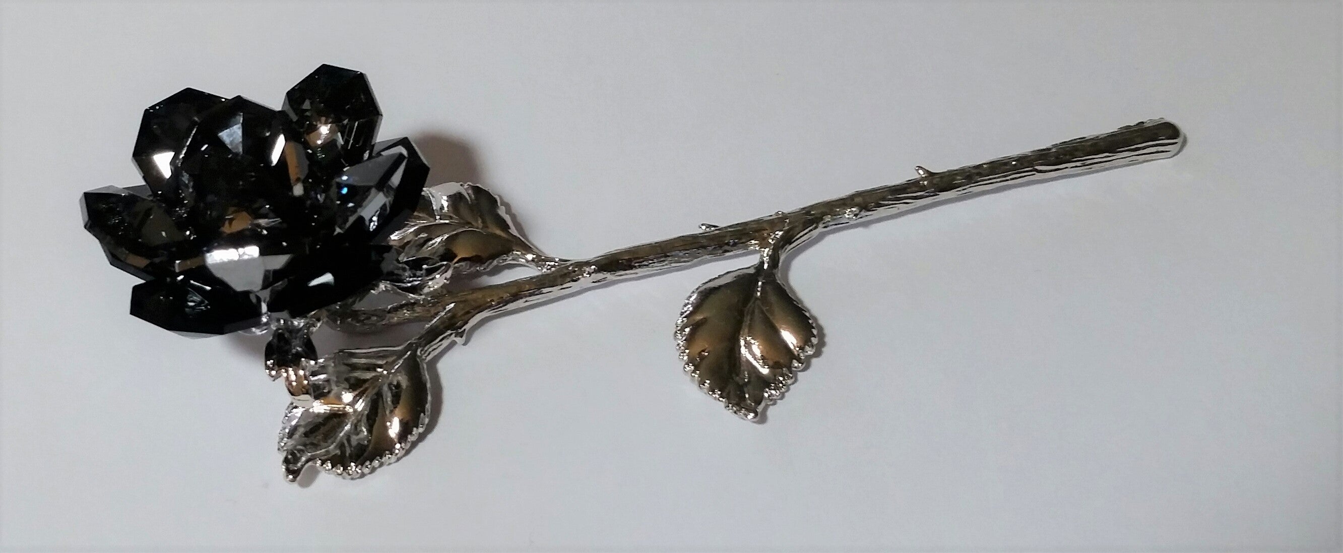 Stunning Black Crystal Rose Figurine - Unique Crystal Rose Gift