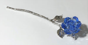 Sparkling Blue Crystal Rose Long Stem - Blue Crystal Flower Handcrafted By Bjcrystalgifts Using Swarovski Crystals