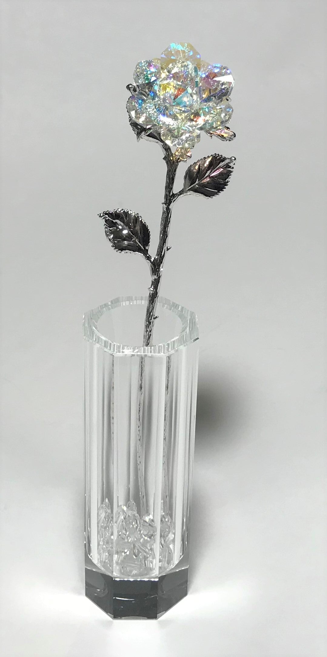 Aurora Borealis Rose In Crystal Vase