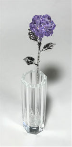 Load image into Gallery viewer, Purple Crystal Rose In Crystal Vase - Long Stem Crystal Flower In Vase
