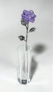 Purple Crystal Rose In Crystal Vase - Long Stem Crystal Flower In Vase