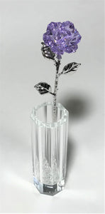 Purple Crystal Rose In Crystal Vase - Long Stem Crystal Flower In Vase