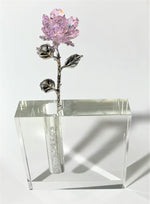 Load image into Gallery viewer, Pink Crystal Rose In 5 Inch Square Crystal Vase - Pink Crystal Flower In Vase
