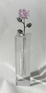 Load image into Gallery viewer, Long Stem Pink Crystal Rose In 7 Inch Crystal Vase - Pink Crystal Flower In Crystal Vase

