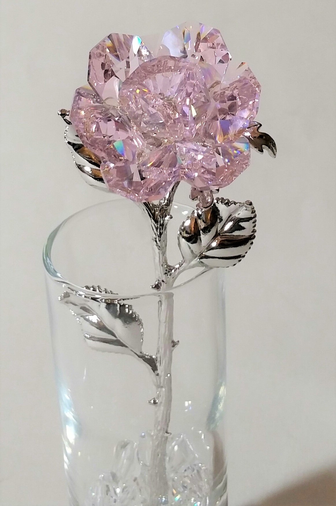 Pink crystal Rose Made with Swarovski Crystal in Vase