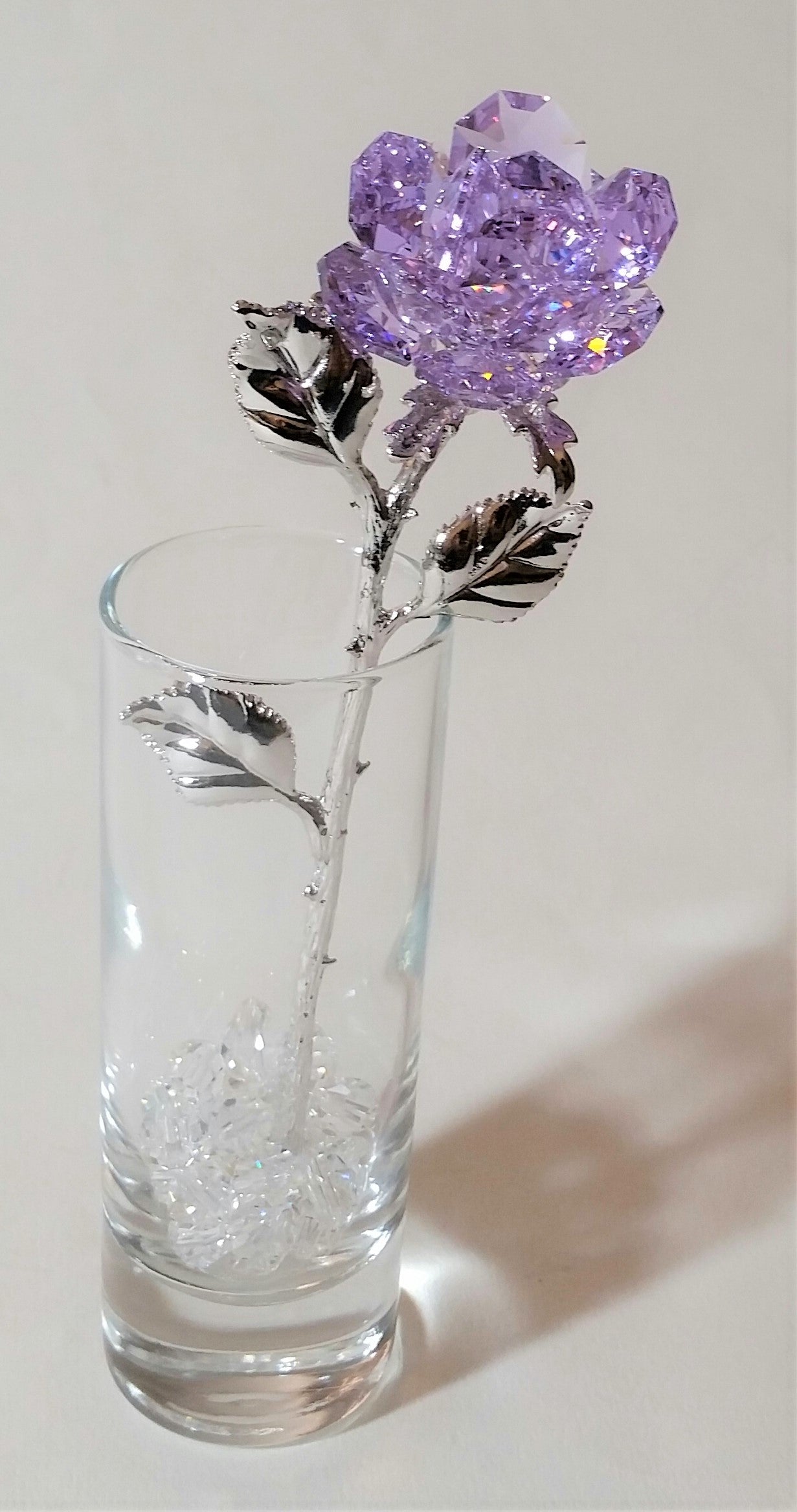 Purple Crystal Rose Made Using Swarovski Crystal in Vase