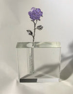 Load image into Gallery viewer, Long Stem Purple Crystal Rose In Crystal Vase - Purple Crystal Flower In Crystal Vase
