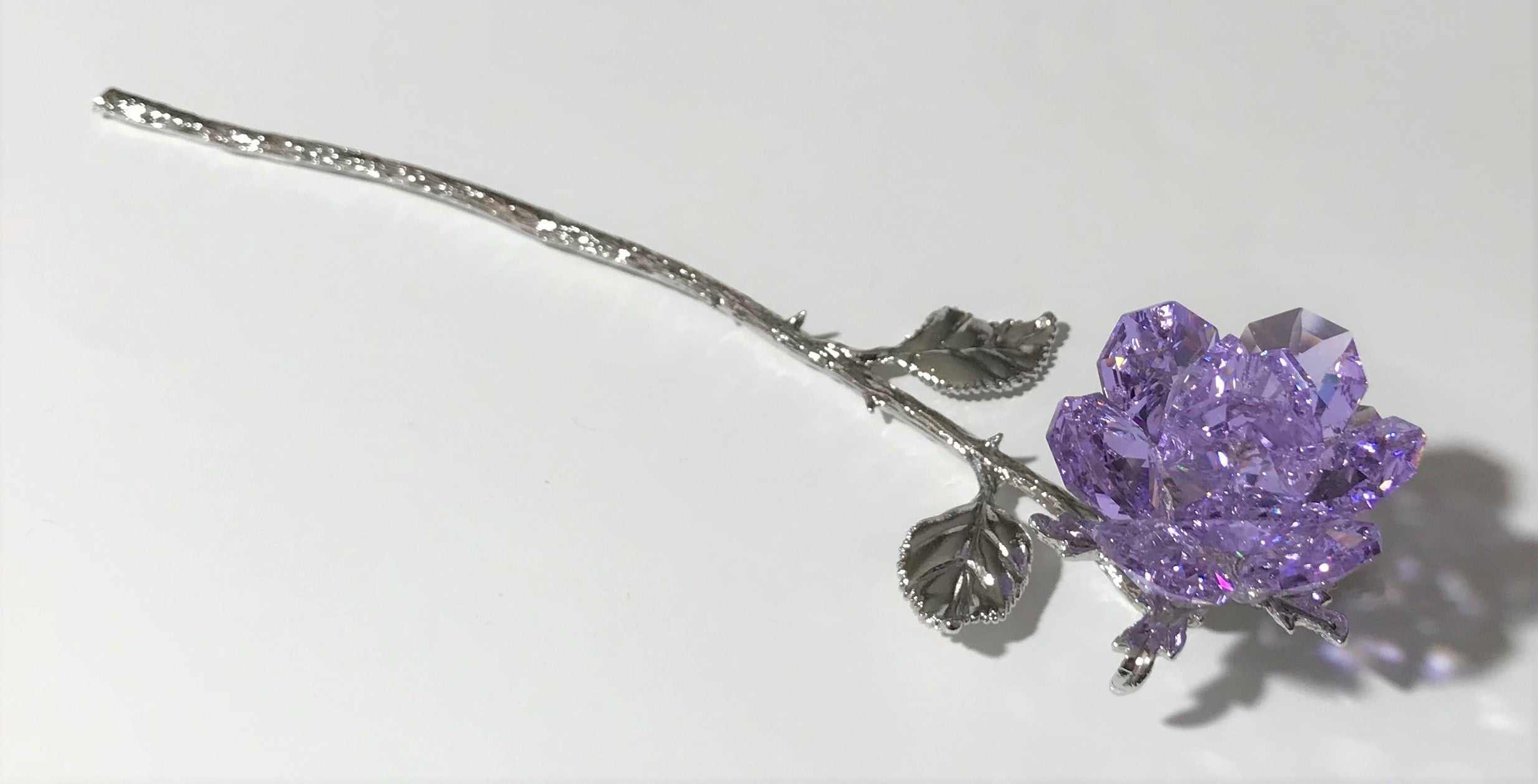 Sparkling Long Stem Purple Crystal Rose - Crystal Purple Flower Hand Crafted By The Artisans At Bjcrystalgifts Using Swarovski Crystals