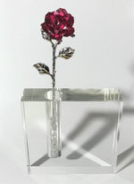 Load image into Gallery viewer, Red Crystal Rose In 5 Inch Square Crystal Vase - Red Crystal Flower In Crystal Vase
