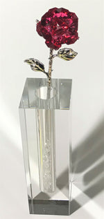 Load image into Gallery viewer, Sparkling Red Crystal Rose In Stunning 7 Inch Tall Crystal Vase - Red Crystal Flower
