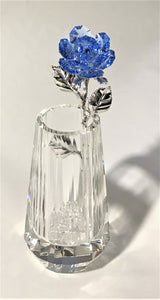 Blue Crystal Rose In Crystal Vase - Blue Crystal Flower In Crystal Vase - Rose Figurine