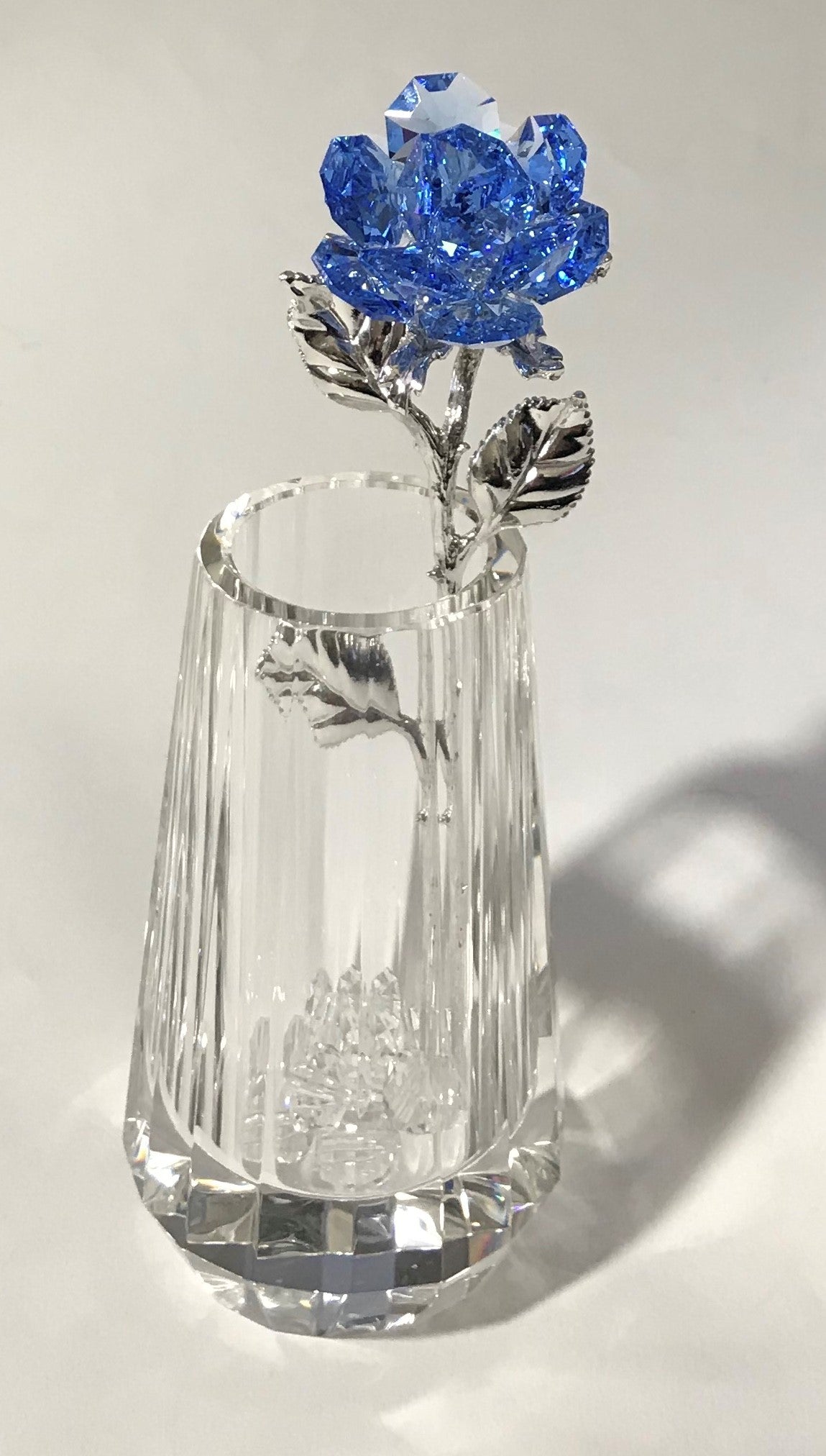 Blue Crystal Rose In Crystal Vase - Blue Crystal Flower In Crystal Vase - Rose Figurine