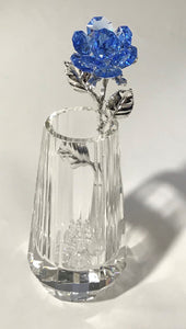 Blue Crystal Rose In Crystal Vase - Blue Crystal Flower In Crystal Vase - Rose Figurine