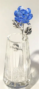 Blue Crystal Rose In Crystal Vase - Blue Crystal Flower In Crystal Vase - Rose Figurine