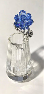 Blue Crystal Rose In Crystal Vase - Blue Crystal Flower In Crystal Vase - Rose Figurine