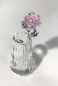 Pink Crystal Rose In Crystal Vase - Crystal Pink Flower In Crystal Vase - Rose Figurine