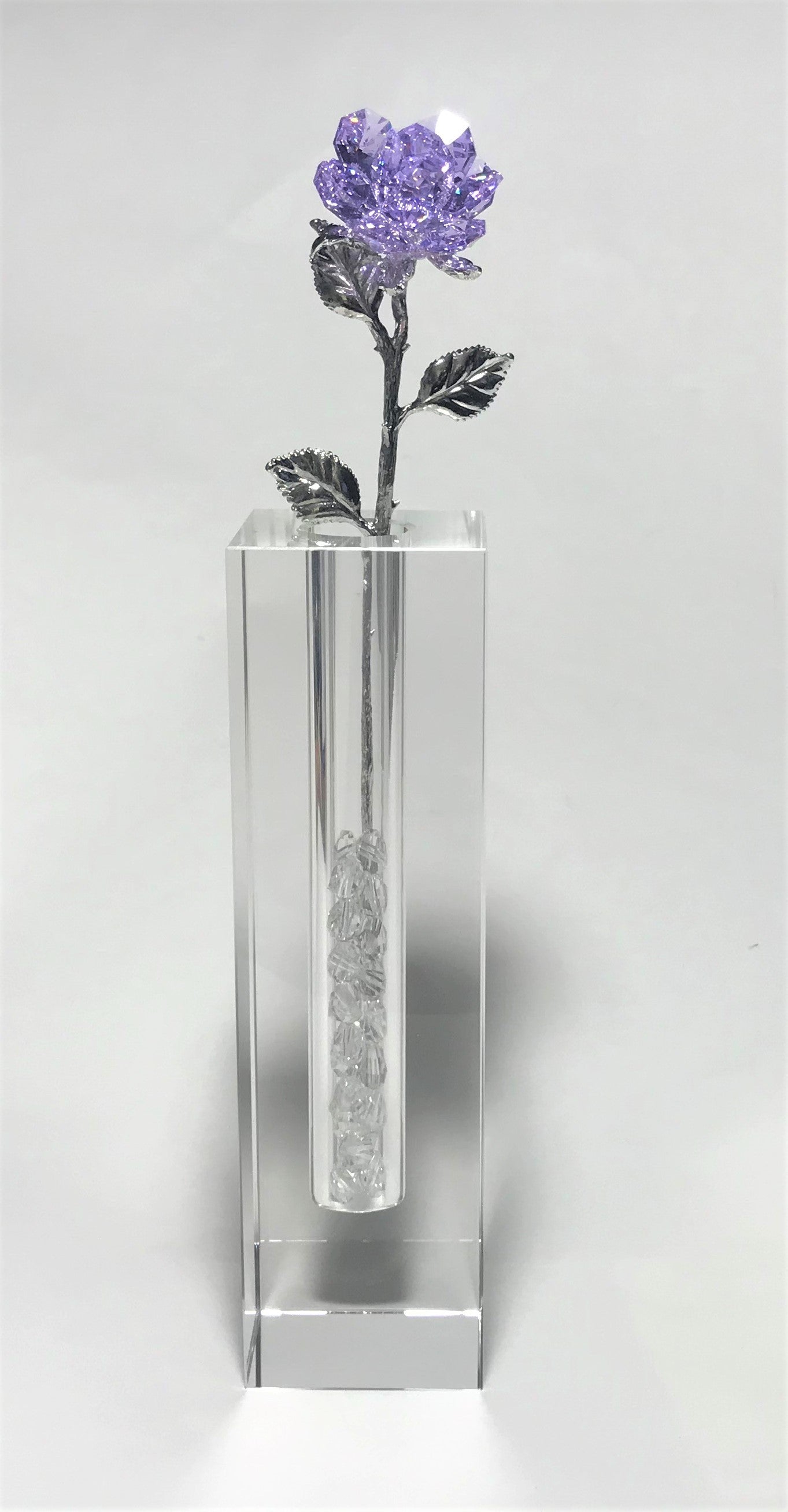 Long Stem Purple Crystal Rose In Crystal Vase - Purple Crystal Flower In Crystal Flower