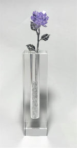Load image into Gallery viewer, Long Stem Purple Crystal Rose In Crystal Vase - Purple Crystal Flower In Crystal Flower
