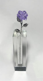 Load image into Gallery viewer, Long Stem Purple Crystal Rose In Crystal Vase - Purple Crystal Flower In Crystal Flower
