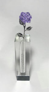 Long Stem Purple Crystal Rose In Crystal Vase - Purple Crystal Flower In Crystal Flower