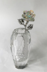Aurora Borealis Rose In Faceted Crystal Vase