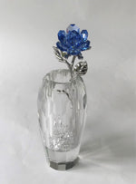 Load image into Gallery viewer, Blue Crystal Rose Handcrafted By Bjcrystalgifts Using Swarovski Crystals In A Faceted Crystal Vase
