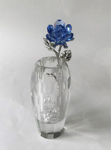 Blue Crystal Rose Handcrafted By Bjcrystalgifts Using Swarovski Crystals In A Faceted Crystal Vase