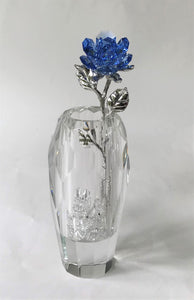 Blue Crystal Rose Handcrafted By Bjcrystalgifts Using Swarovski Crystals In A Faceted Crystal Vase