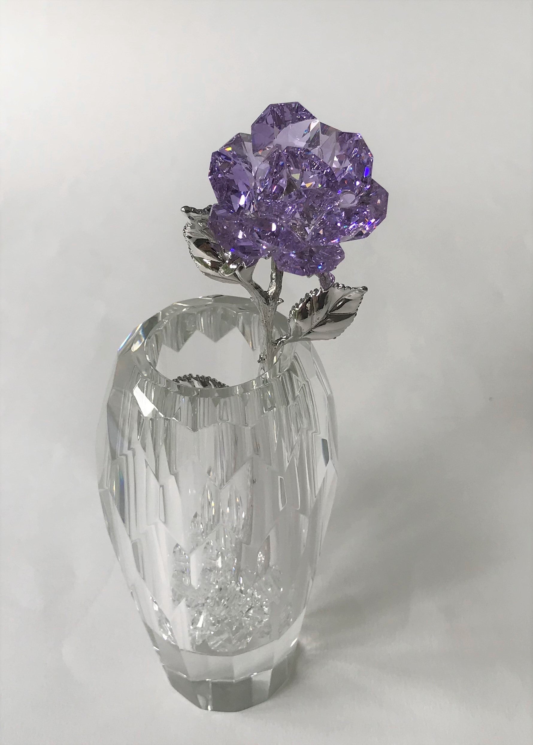 Purple Crystal Rose Handcrafted By Bjcrystalgifts Using Swarovski Crystals In A Faceted Crystal Vase