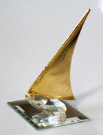 Load image into Gallery viewer, Crystal Sailboat Miniature - Sailboat Figurine - Gold Tone Sailboat
