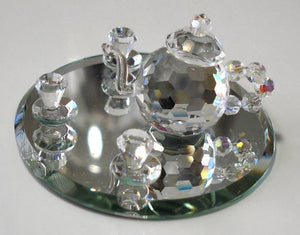 Crystal Tea Set Figurine - Tea Set Miniature Handcrafted By Bjcrystalgifts Using Swarovski Crystal
