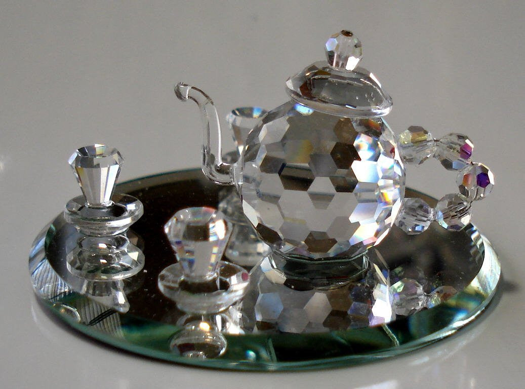 Crystal Tea Set Figurine - Tea Set Miniature Handcrafted By Bjcrystalgifts Using Swarovski Crystal