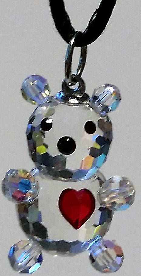 Crystal Teddy Bear With Red Heart Necklace