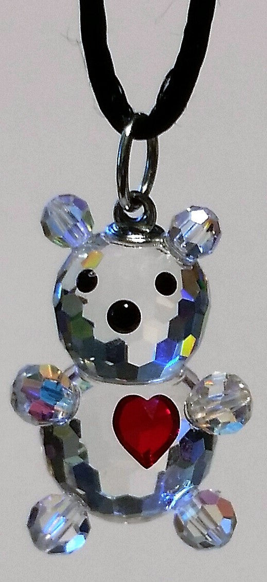 Crystal Teddy Bear With Red Heart Necklace
